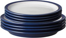 Denby - Elements Dinner & Lunch Plate 8 Piece Set - Dark Blue, Dishwasher Safe 