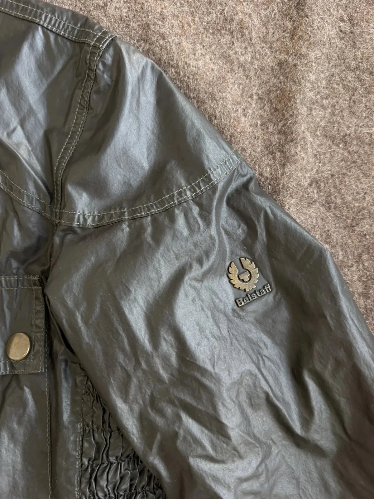 Belstaff Gangster 1969 Black Prince Label Coated Biker Jacket Dark Olive L - product detail image 2