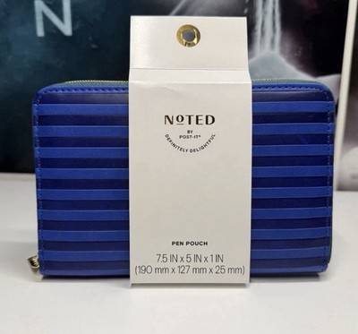 Post-it  Pen Pouch Noted Blue Green Stripes School Office Pencil Bag Gold Zipper