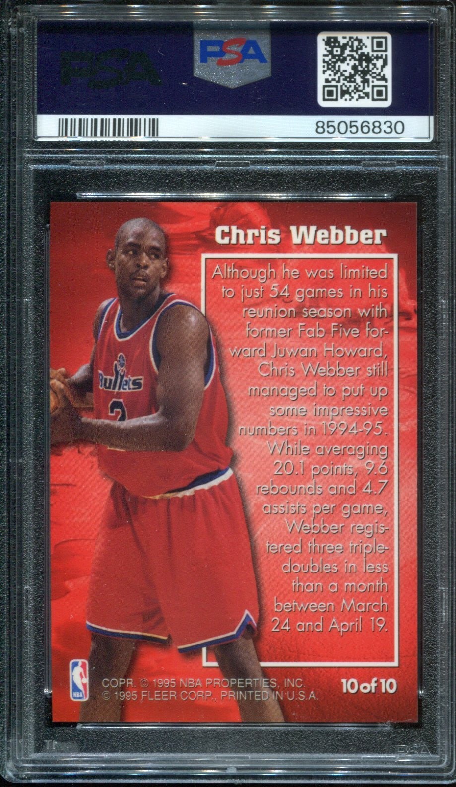 1995-96 Fleer Molten Metal #10 Chris Webber - PSA 8 NM-MT - Metal cards are HOT view 2
