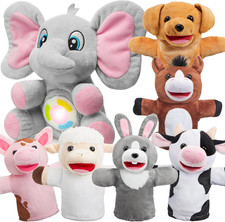 6-Piece Animal Hand Puppets with Working Mouth Musical Elephant Baby Plush Toy