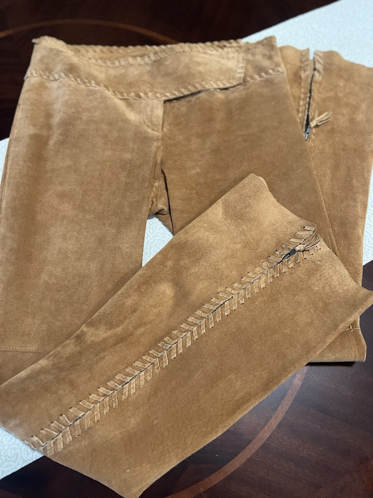 Arden B. Leather Suede Split Flare Zip Back Pant Legs Boho Y2K Festival Size 8