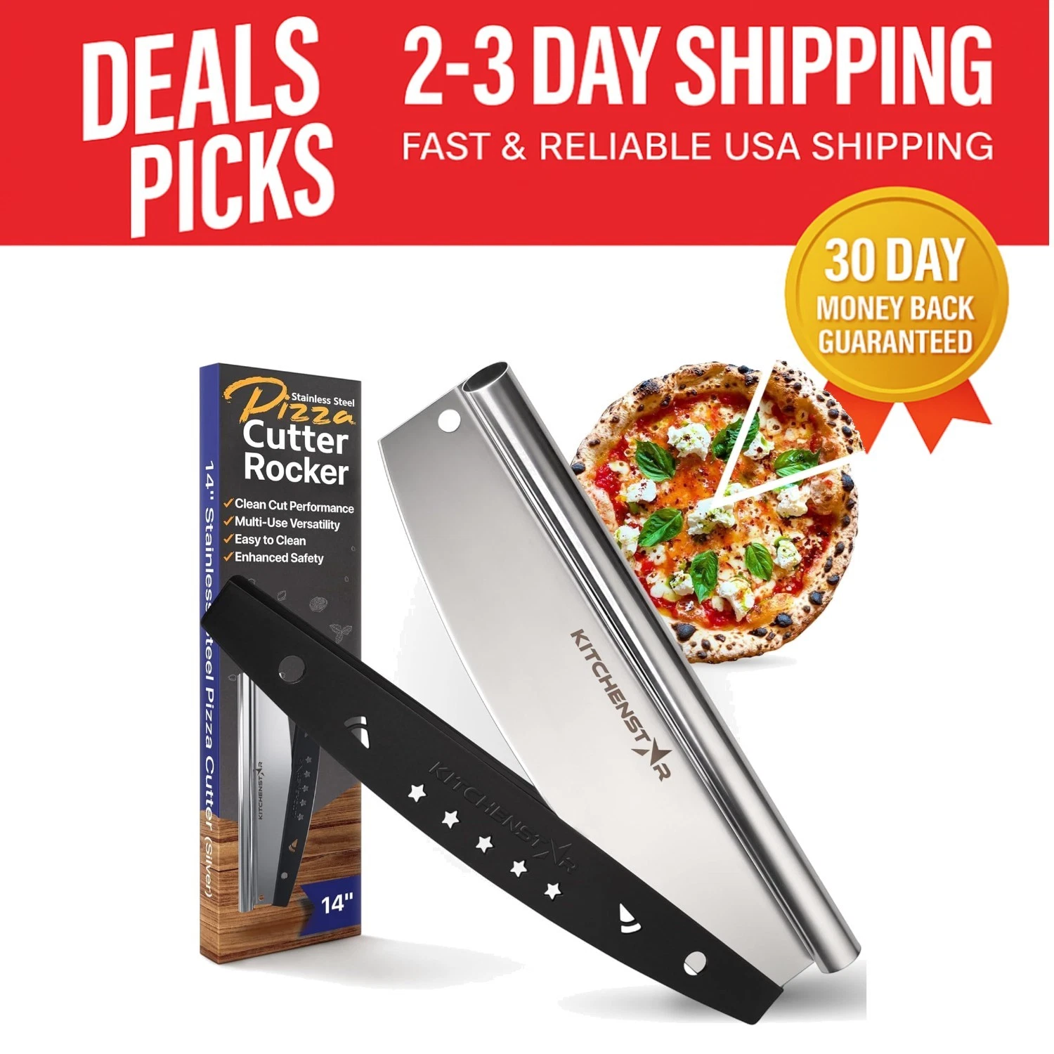 Stainless Steel 14-Inch Rocking Pizza Cutter - Effortless Slicing Made Easy
Opens in a new window or