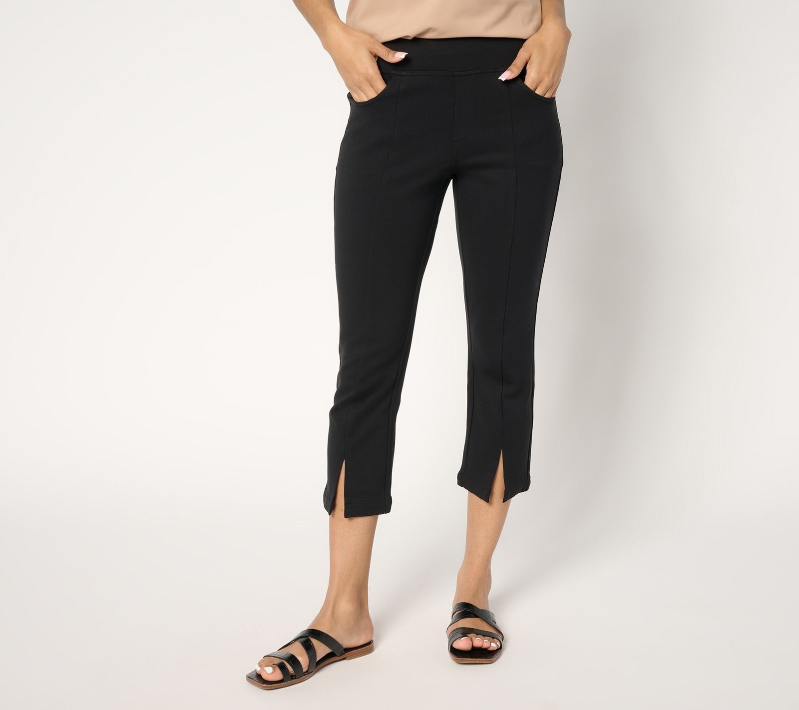 Belle by Kim Gravel Women's Petite Pants 10P Ponte Seamed & Slit Black A686393
