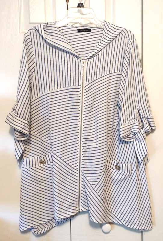 For Cynthia White/Blue Striped Hooded Jacket, Large