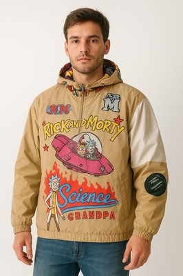 Members Only Rick And Morty Focus Science Windbreaker Jacket MW019306-TAN Size S