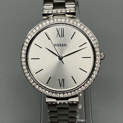 Fossil Womens Watch 38mm Silver Tone Crystals Stainless Bracelet New Battery 8''