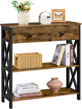 Tavolo Consolle Vintage in MDF E Ferro Con Ripiani E Cassetti 80 × 30 × 80 Cm Mo