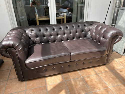 Sofa, Couch mit Nieten, Chesterfield – Kolonialstil, Braun, Breite Circa 190 cm - Bild 3 von 7