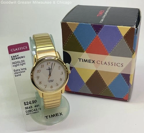 Vintage Timex Easy Reader Indiglo Gold Tone Ladies Watch IOB 54.6g