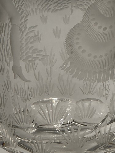 ANTIQUE BOHEMIAN Engraved VASE Love Birds Courting Couple Wedding Anniversary - Picture 15 of 21