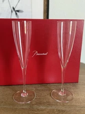 NEW Baccarat France Dom Perignon 2pc Crystal Champagne Flutes Wine Glasses W/box