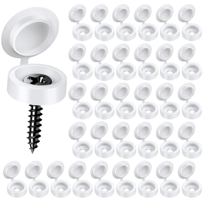 #ad 150 PCS Plastic Hinged Screw Covers Caps White Folding Cover Cap Snap Washer Co $15.61