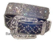 New Black Fleur De Lis Bling Crystal Rhinestone Snap On Buckle Leather Belt M SM
