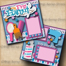 MY 1ST HAIRCUT GIRL 2 premade scrapbook pages paper baby toddler DIGISCRAP A0582