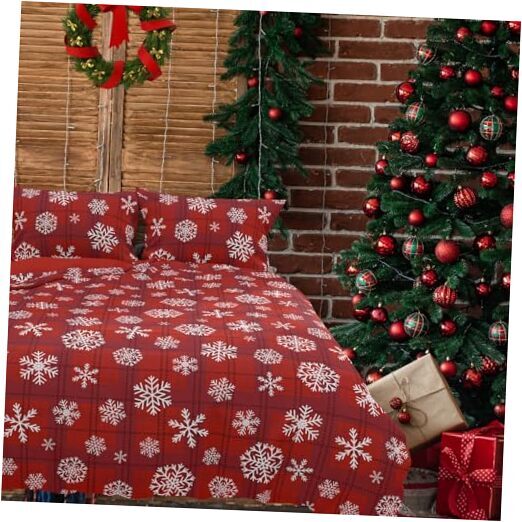 Christmas Duvet Covers Queen Size, Brushed Microfiber Snowflake Printed Winter