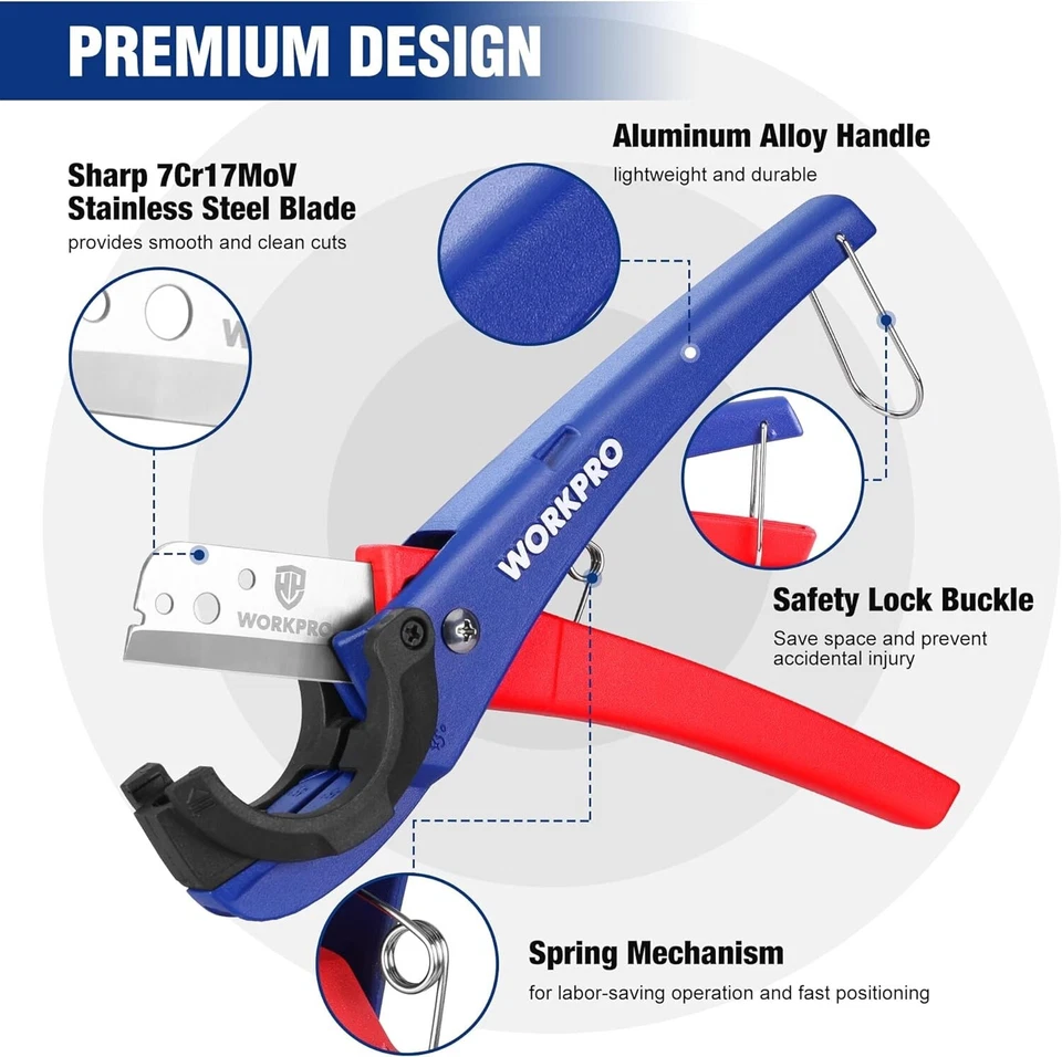 WORKPRO PEX Pipe Cutter with Sharp 7Cr17MoV Blades Hose Cutter with 1/8"-1-5/8" - Image 4 of 4