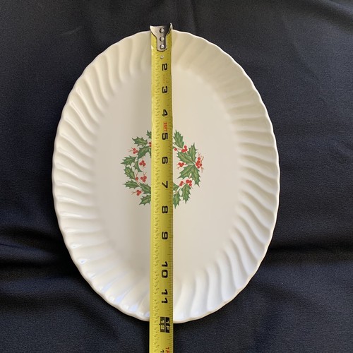 Piatto vintage SCIO Giappone bacche di agrifoglio Natale ovale vacanza vortice piatto bianco - Foto 6 di 8