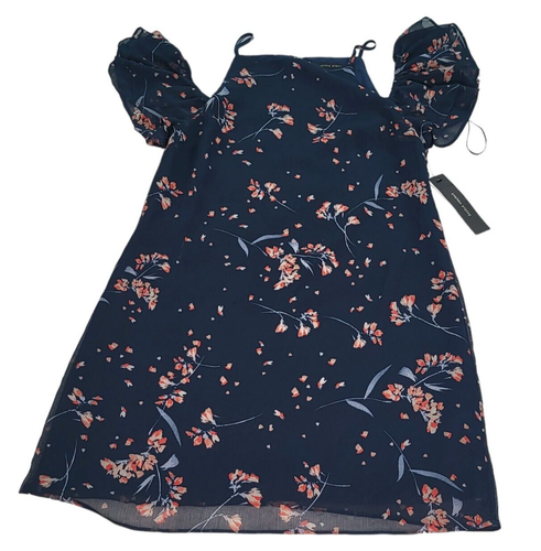 Cynthia Steffe Top Womens Size 4 Floral Lightweight Ruffle Navy Indigo Sky - Picture 3 of 8