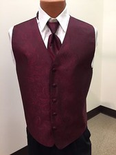 Bulk Lot of 4 Burgandy Brandon Michaels Retro Paisley FULLBACK tuxedo vests