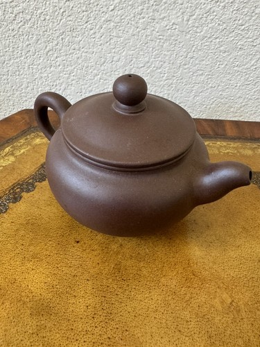 Yixing Zisha Purple Clay JiangpoNi Handmade Small Pan Teapot Brown Vintage - Picture 4 of 6