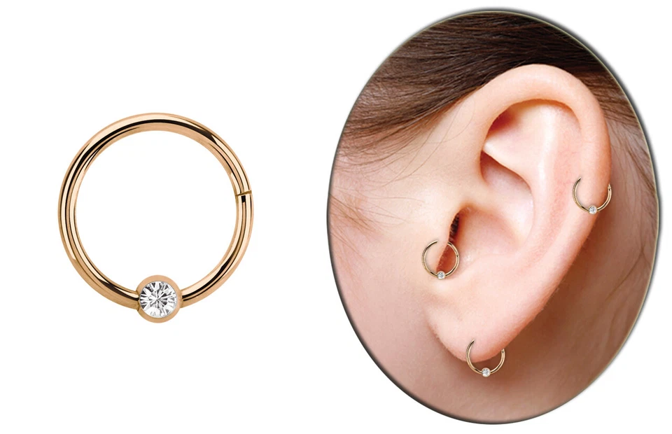 Lippenbändchen Piercing Ring BCR 1,2mm Rose Gold Clicker Verschluss und Kristall - Bild 4 von 4