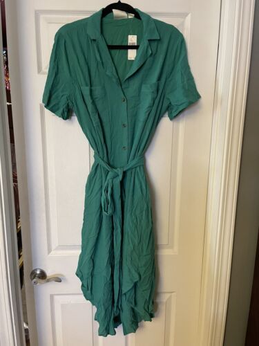 Maeve Anthropologie Aria Textured Midi Shirt Dress Green LARGE 