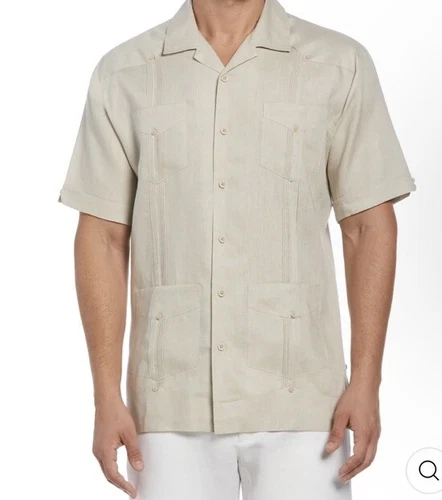 Cubavera Shirt Short Sleeve Linen Camp Beach Guayabera Natural Linen Large