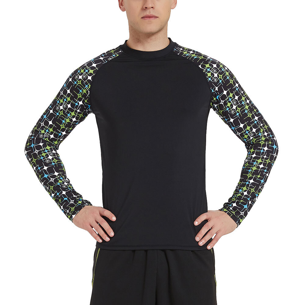 Men Long Sleeve Rashie Swim Shirt QuickDry Swimwear Sun Protection