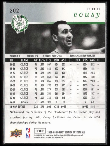 Bob Cousy #202 2008 First Edition Base Celtics H0158A - Picture 2 of 2