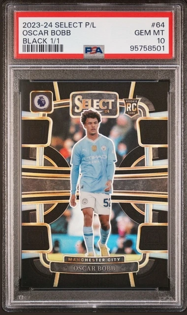 2023-24 Panini Select EPL Oscar Bobb Black Prizm 1/1 PSA 10 Manchester City
