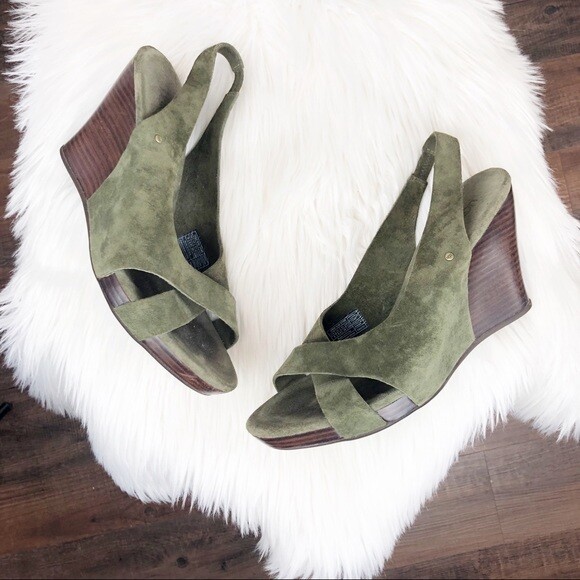 UGG Australia Size 8 Olive Green Slingback Wedge Sandals Suede Leather Womens | eBay