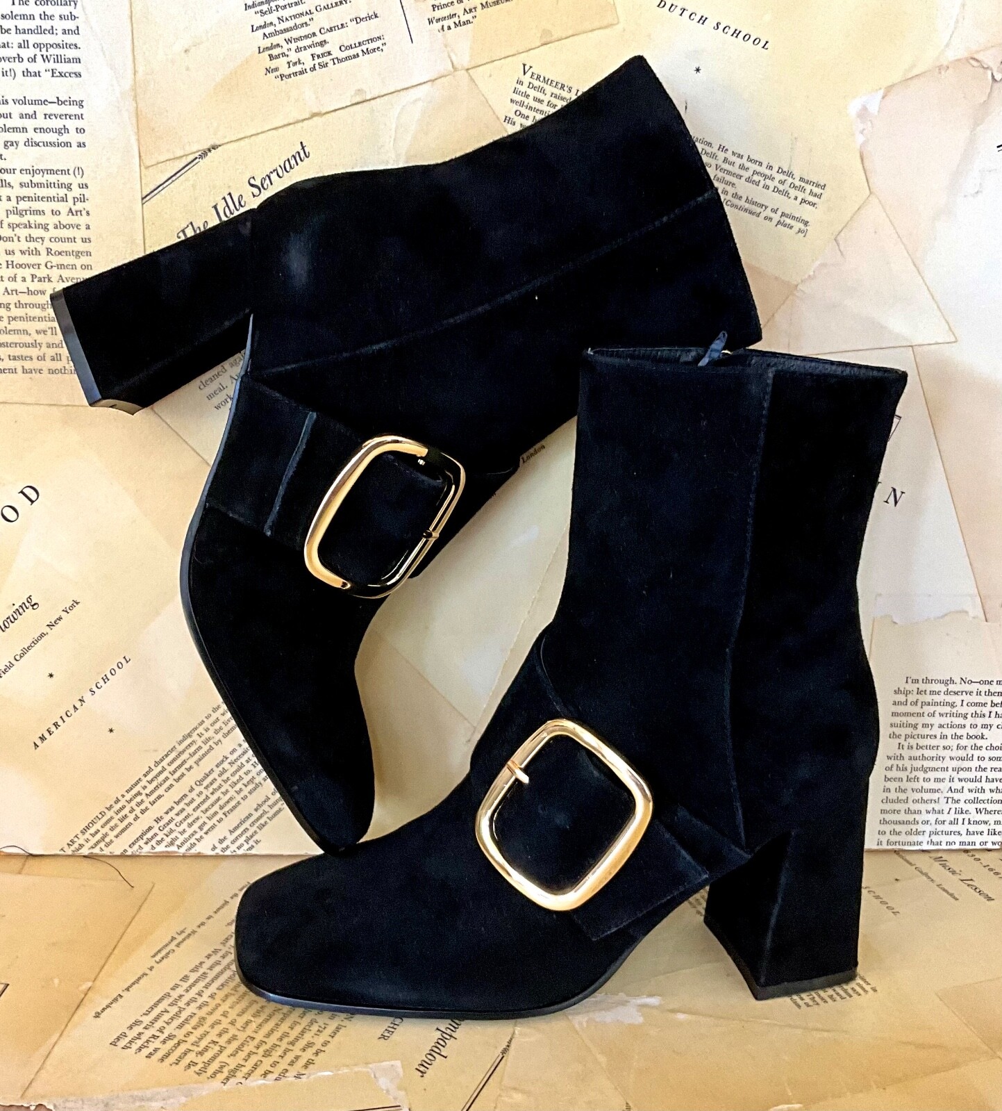 Ботильоны Anthropologie Bibi Lou Lynn из замши с пряжкой на щиколотке отделанные черным золотом на молнии 376 НОВЫЕ 31190₽