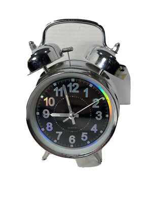 Classic Retro Two Bell Chrome Alarm Clock-No Tick Quartz-Luminous Hands-4  Face