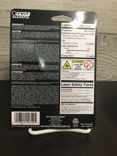 Brand New** Feit Green Electric Dual Mode LED Laser Bulb Non-Dimmable 4.7 W - Picture 3 of 3