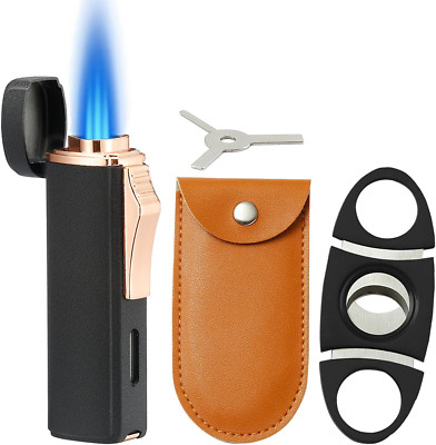 Torch Lighter and 420 Carbon Steel Cutter Gfit Set, Triple Jet Flame Windproof L