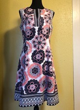 Liz Claiborne dress Sleeveless V Neck Floral Lined Zip Back Fit Flare Size 6
