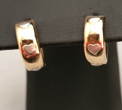 NEW 9ct Yellow  & White Gold Huggies / Earrings  Small 375 Made in Italy 9K