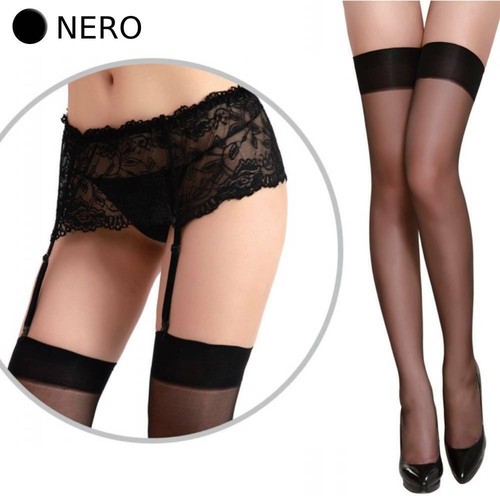 Set calze autoreggenti sexy con reggicalze velate da donna intimo lingerie pizzo - Foto 7 di 9