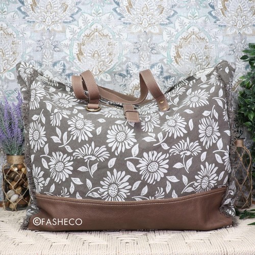 Myra Bag Weekender Shoulder Bag Canvas Overnight Bag Floral Design