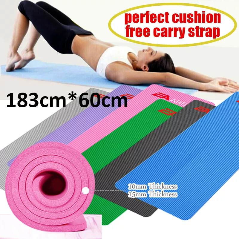 10mm 15mm Yoga Mat Extra Thick w/Carry Straps Pilate Gym Exercise Mat