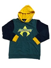 Aquaman Boys Pull-Over Hoodie - Logo with Yellow Hood Size Medium