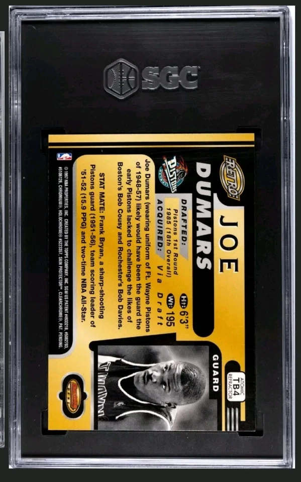 1996-97 Bowman's Best Retro Atomic Refractor Joe Dumars #TB4 SGC 9 - Image 2 of 2
