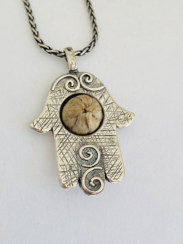 Shablool Didae Israel Sterling Silver Hamsa Rose Of Jericho Pendant Necklace 20” - Picture 1 of 18