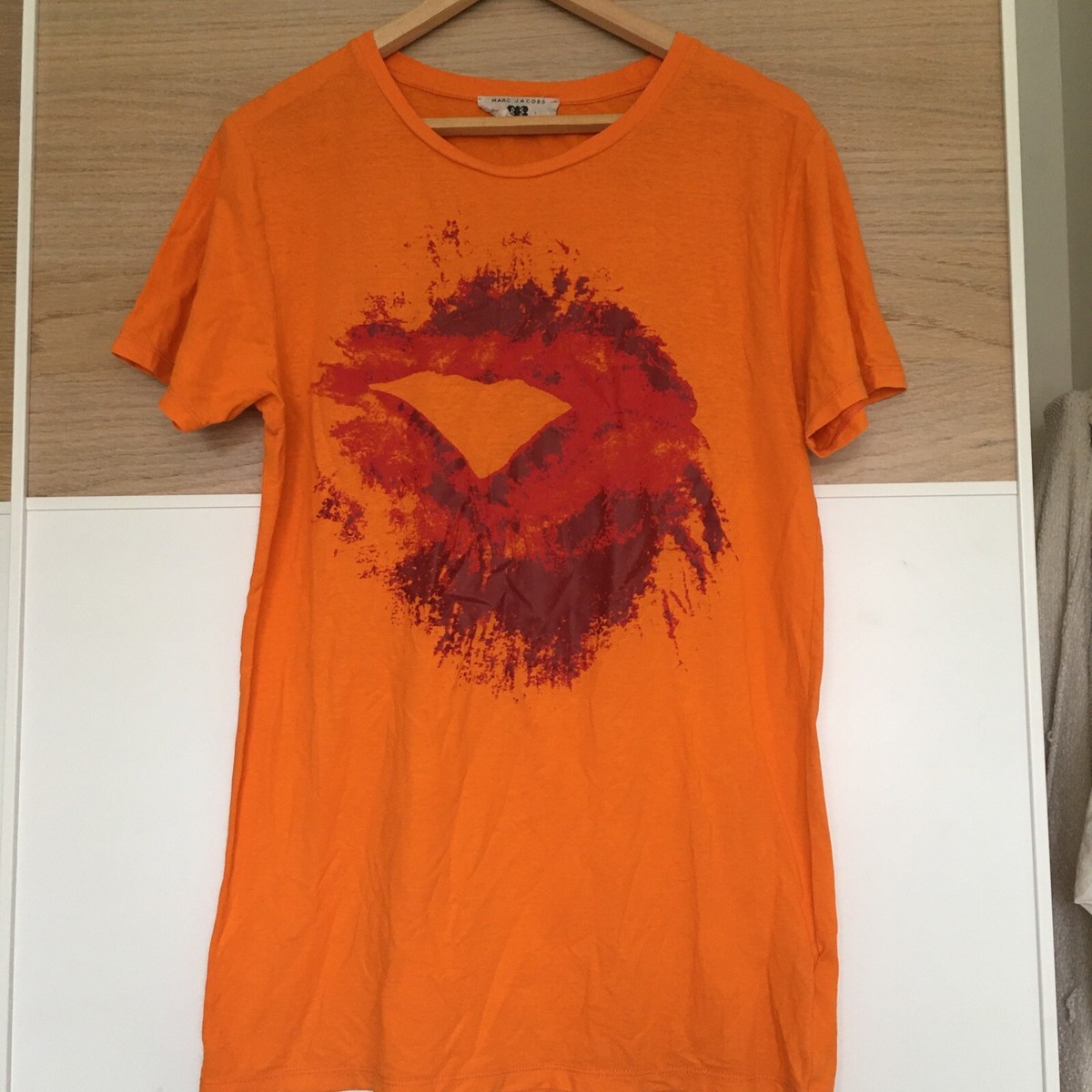 Marc Jacobs T Shirt Mens Medium Bright Orange Cotton Graphic