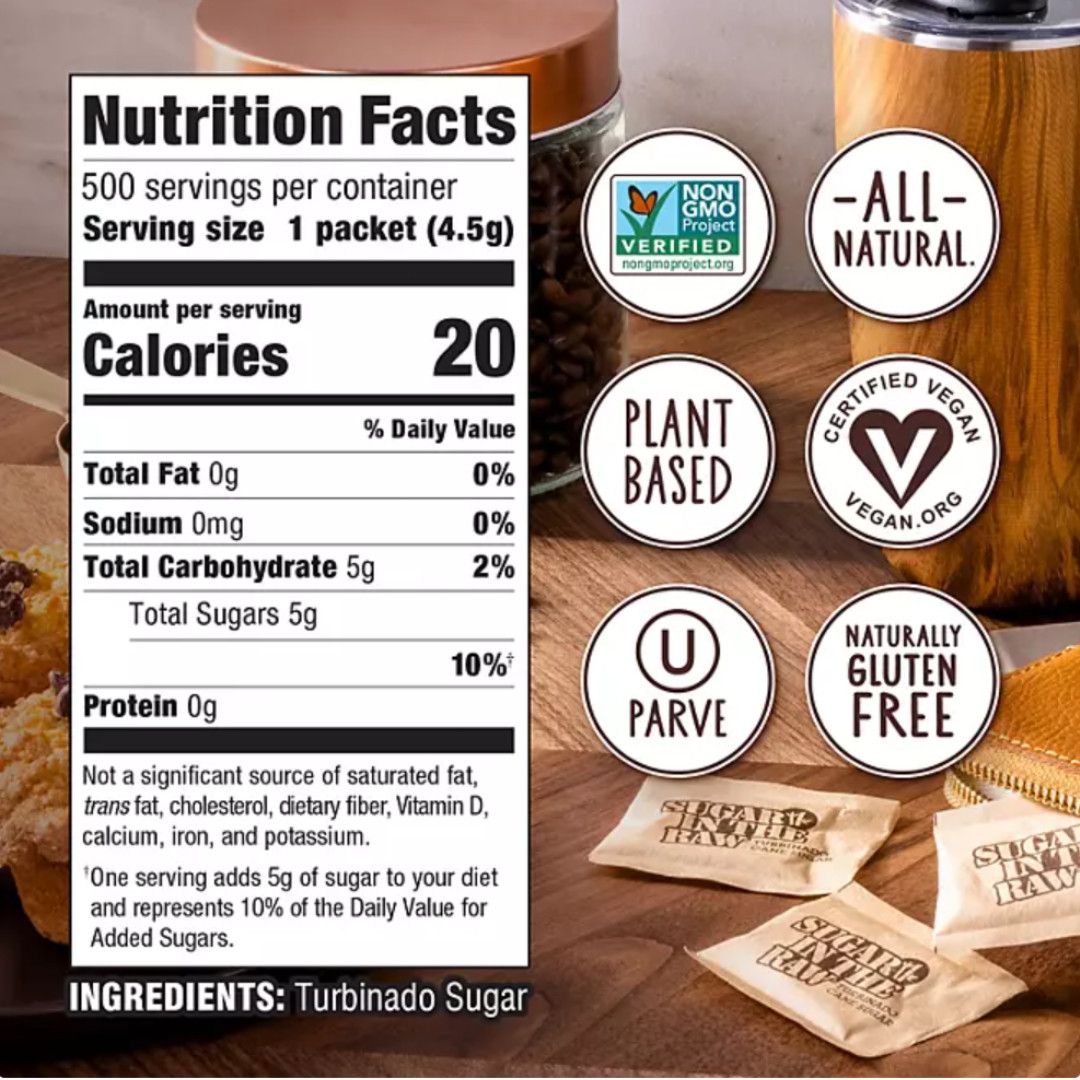 Sugar in the Raw Turbinado Cane Sugar Packets, 500 ct.