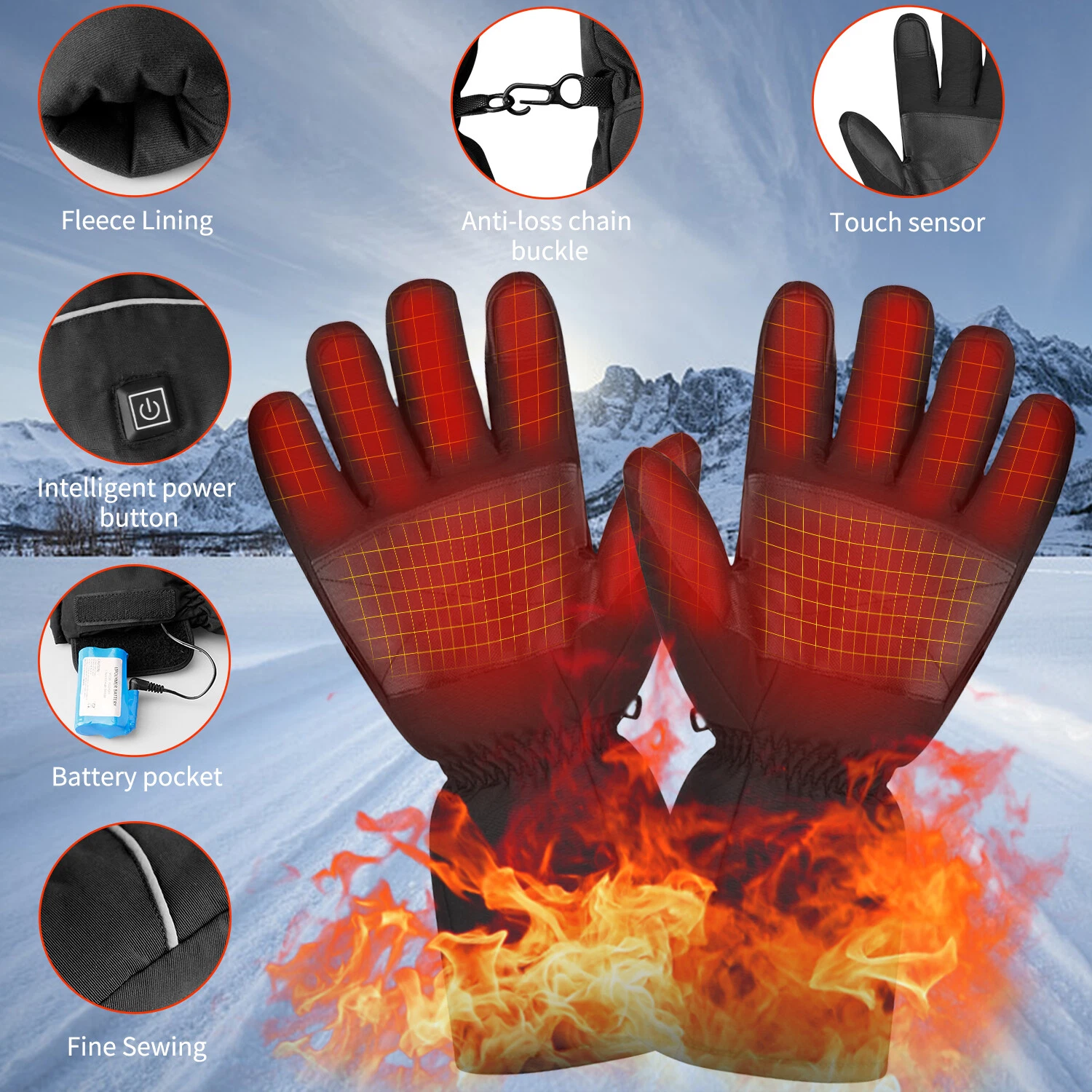 Electric Heating Gloves for Skiing & Motorcycle-Windproof Thermal Winter Gloves