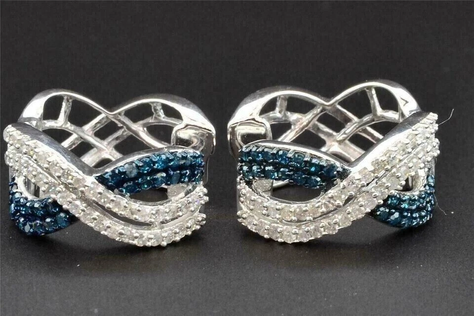 Pendientes de aro Infinity Huggie para niñas 3 quilates RD topacio simulado enchapado en oro blanco de 14 quilates Foto 3 de 4