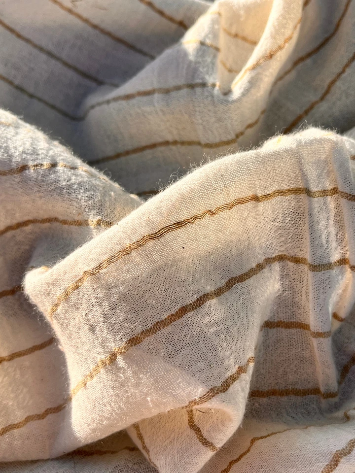 Beige Striped Neutral Organic Cotton Fabric By 2 Meters. - Image 4 of 4