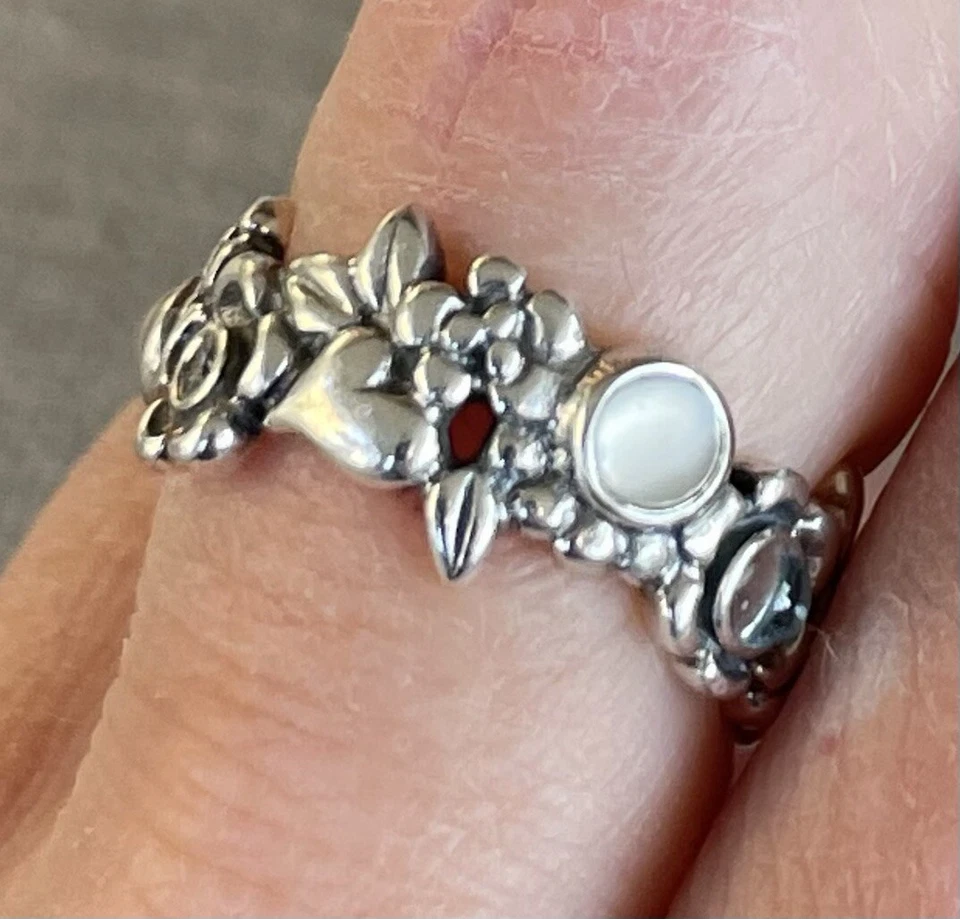 Genuine Pandora Nature's Serenity Sterling Blue Topaz Moonstone Ring Size 6.75 - Image 2 of 4